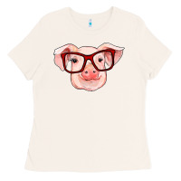Bone pig with red glasses Ladies Tee - RanaPortraitStore