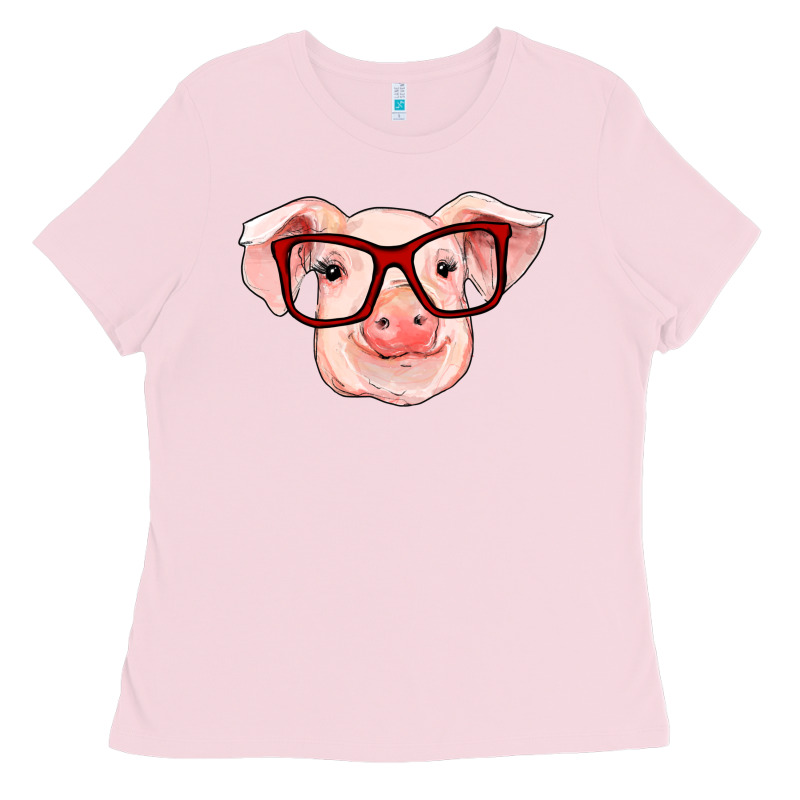 Pig With Red Glasses Ladies Tee by RanaPortraitStore | Teevron
