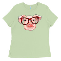 Matcha pig with red glasses Ladies Tee - RanaPortraitStore