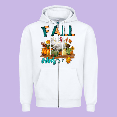 Fall Vibes Chicken Zipper Hoodie Designed By Lillyallendesigns