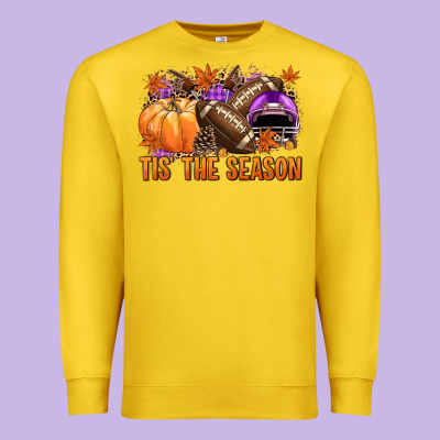Tis' The Season Football Purple Helmet Premium Sweatshirt Designed By Nancycooperartshop