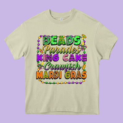 Beads Parades King Cake Crawfish Mardi Gras Heavy Core Tee Designed By Fadigitalartstudio