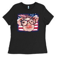 Black american flag pig Ladies Tee - RanaPortraitStore
