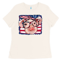 Bone american flag pig Ladies Tee - RanaPortraitStore