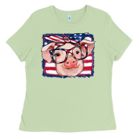 Matcha american flag pig Ladies Tee - RanaPortraitStore
