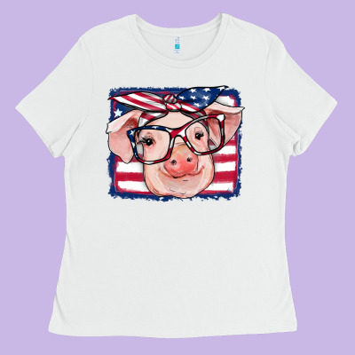 American Flag Pig Ladies Tee Designed By Ranaportraitstore