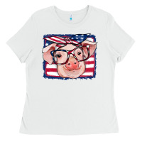 White american flag pig Ladies Tee - RanaPortraitStore