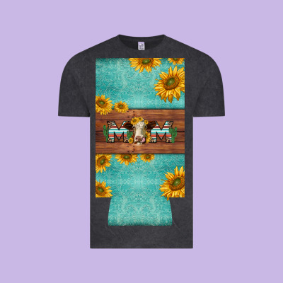 Mom Hereford Cattle Sunflowers On Tooled Leather Slim Can Cooler Vintage Tee Designed By Barkaloodesign