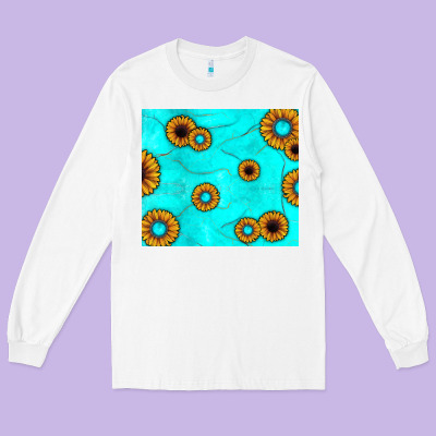 Turquoise Gemstone Sunflower Long Sleeve Tee Designed By Jahusdesignshop