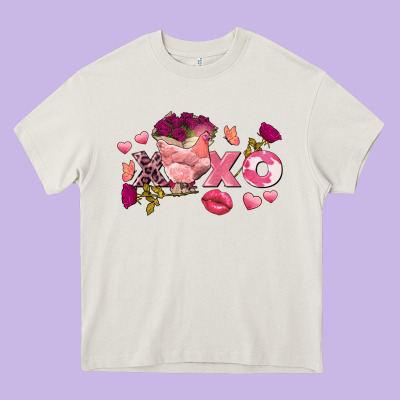 Chicken Valentine's Day Xoxo Heavy Core Tee Designed By Fadigitalartstudio