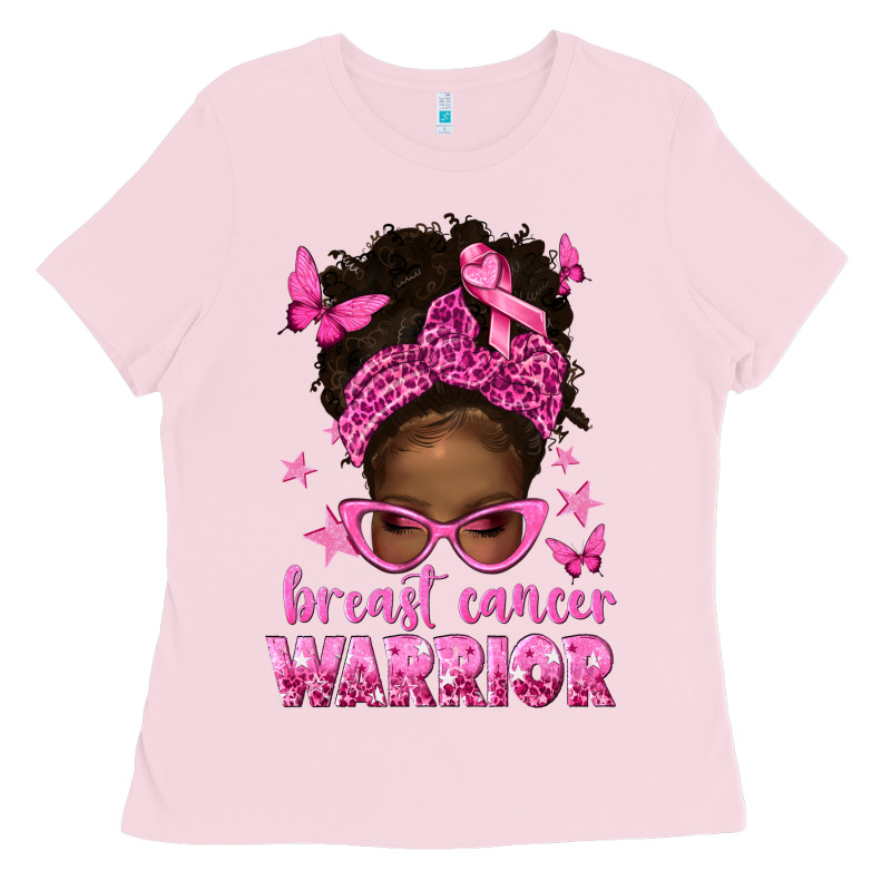 Afro Messy Bun Breast Cancer Warrior Ladies Tee by texasbilliewilder | Teevron