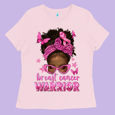 Afro Messy Bun Breast Cancer Warrior Ladies Tee Designed By Texasbilliewilder