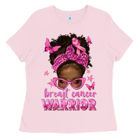Bubblegum Pink afro messy bun breast cancer warrior Ladies Tee - texasbilliewilder