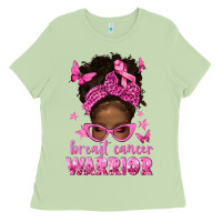 Matcha afro messy bun breast cancer warrior Ladies Tee - texasbilliewilder