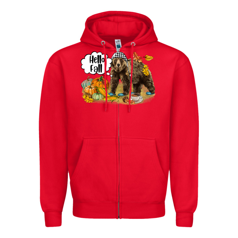 Hello Fall Brown Bear Zipper Hoodie by LillyAllenDesigns | Teevron