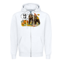 White Hello Fall Brown Bear Zipper Hoodie - LillyAllenDesigns