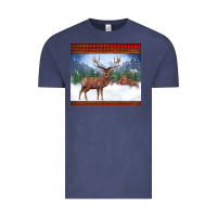 Vintage Denim christmas reindeer red barn country farm christmas Vintage Tee - BarkalooDesign