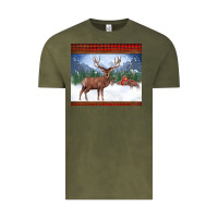 Vintage Olive christmas reindeer red barn country farm christmas Vintage Tee - BarkalooDesign