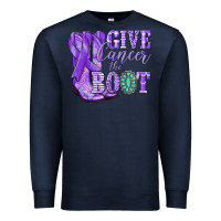 Navy Give Cancer the boot purple ribbon Premium Sweatshirt - NancyCooperArtShop