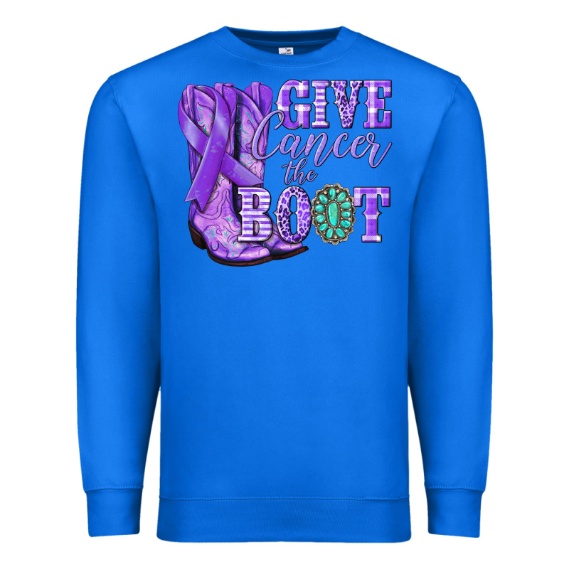 Give Cancer The Boot Purple Ribbon Premium Sweatshirt by NancyCooperArtShop | Teevron