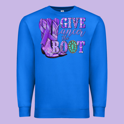 Give Cancer The Boot Purple Ribbon Premium Sweatshirt Designed By Nancycooperartshop