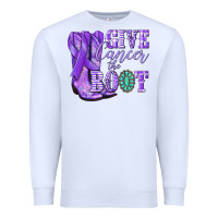 White Give Cancer the boot purple ribbon Premium Sweatshirt - NancyCooperArtShop