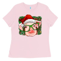Bubblegum Pink christmas pig Ladies Tee - RanaPortraitStore