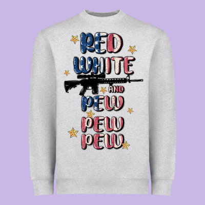 Red White And Pew Pew Pew Heavyweight Sweatshirt Designed By Maliassmallbusiness