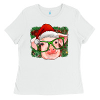 White christmas pig Ladies Tee - RanaPortraitStore