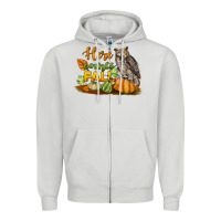 Dove Grey Here Comes Fall Owl Zipper Hoodie - LillyAllenDesigns