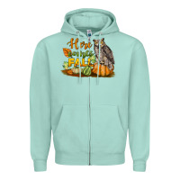 Seafoam Here Comes Fall Owl Zipper Hoodie - LillyAllenDesigns