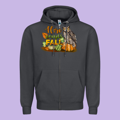 Here Comes Fall Owl Zipper Hoodie Designed By Lillyallendesigns