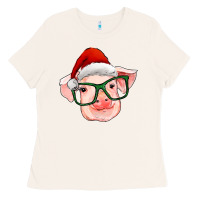 Bone christmas pig with santa claus hat Ladies Tee - RanaPortraitStore