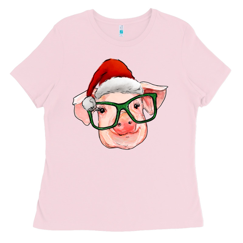 Christmas Pig With Santa Claus Hat Ladies Tee by RanaPortraitStore | Teevron