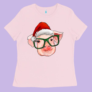 Christmas Pig With Santa Claus Hat Ladies Tee Designed By Ranaportraitstore