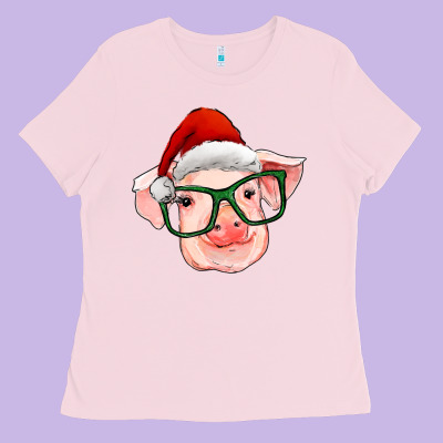 Christmas Pig With Santa Claus Hat Ladies Tee Designed By Ranaportraitstore