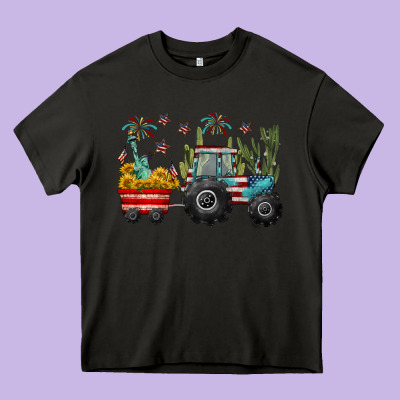 4th Of July Tractor Heavy Core Tee Designed By Cowgirlartshop