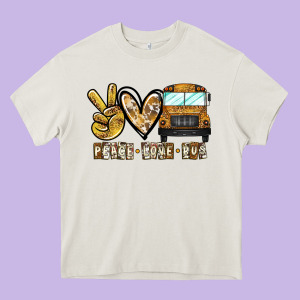 Peace Love Bus Heavy Core Tee Designed By Cowhidedigitalart