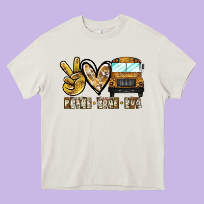 Peace Love Bus Heavy Core Tee Designed By Cowhidedigitalart
