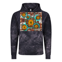 Cloud Black sunflowers and western old wheel aztec cowhide background Vintage Hoodie - Artiststas