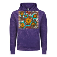 Cloud Purple sunflowers and western old wheel aztec cowhide background Vintage Hoodie - Artiststas