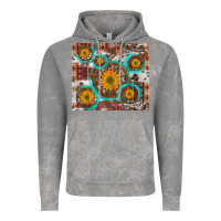 Cloud Rock sunflowers and western old wheel aztec cowhide background Vintage Hoodie - Artiststas