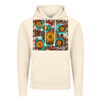 Vintage Artic sunflowers and western old wheel aztec cowhide background Vintage Hoodie - Artiststas