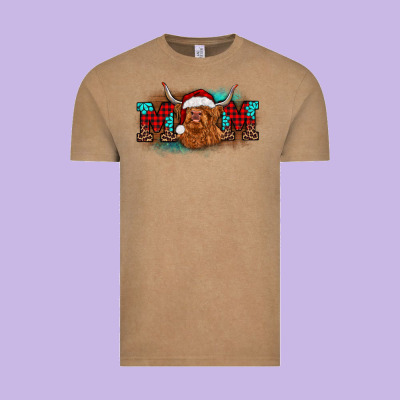 Christmas Mom Highland Cow Vintage Tee Designed By Barkaloodesign