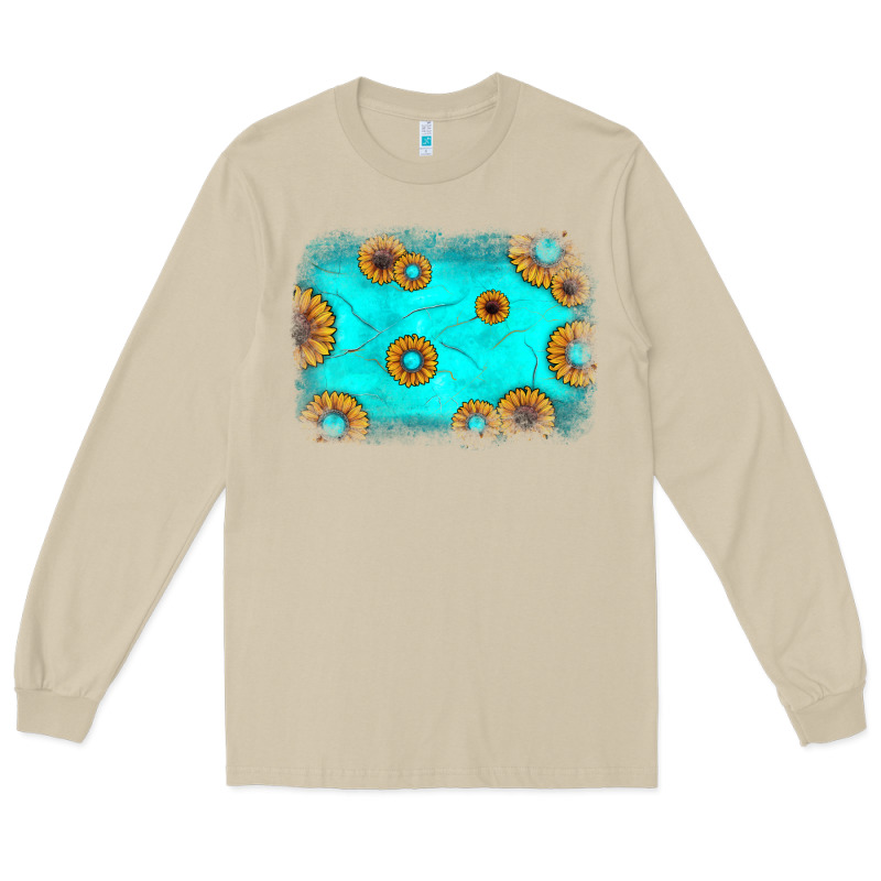 Turquoise Gemstone Sunflower Background Long Sleeve Tee by JahusDesignShop | Teevron