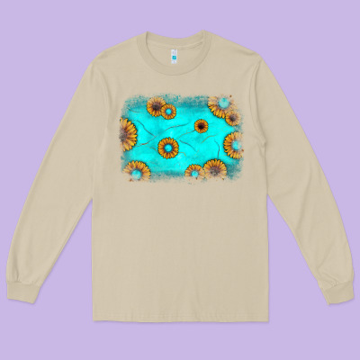 Turquoise Gemstone Sunflower Background Long Sleeve Tee Designed By Jahusdesignshop