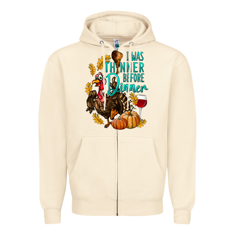 I Was Thinner Before Dinner Turkey Thanksgiving Zipper Hoodie by LillyAllenDesigns | Teevron