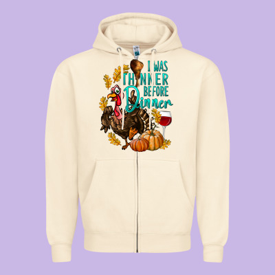 I Was Thinner Before Dinner Turkey Thanksgiving Zipper Hoodie Designed By Lillyallendesigns