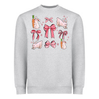 Heather Grey pink ribbons with rabbits Heavyweight Sweatshirt - MaliasSmallBusiness
