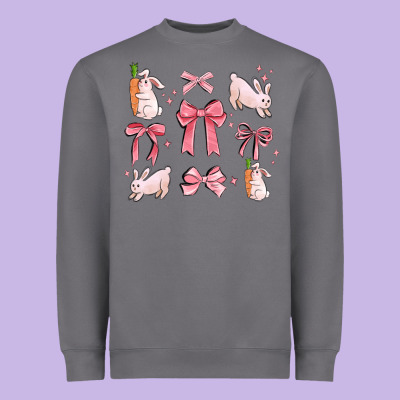 Pink Ribbons With Rabbits Heavyweight Sweatshirt Designed By Maliassmallbusiness